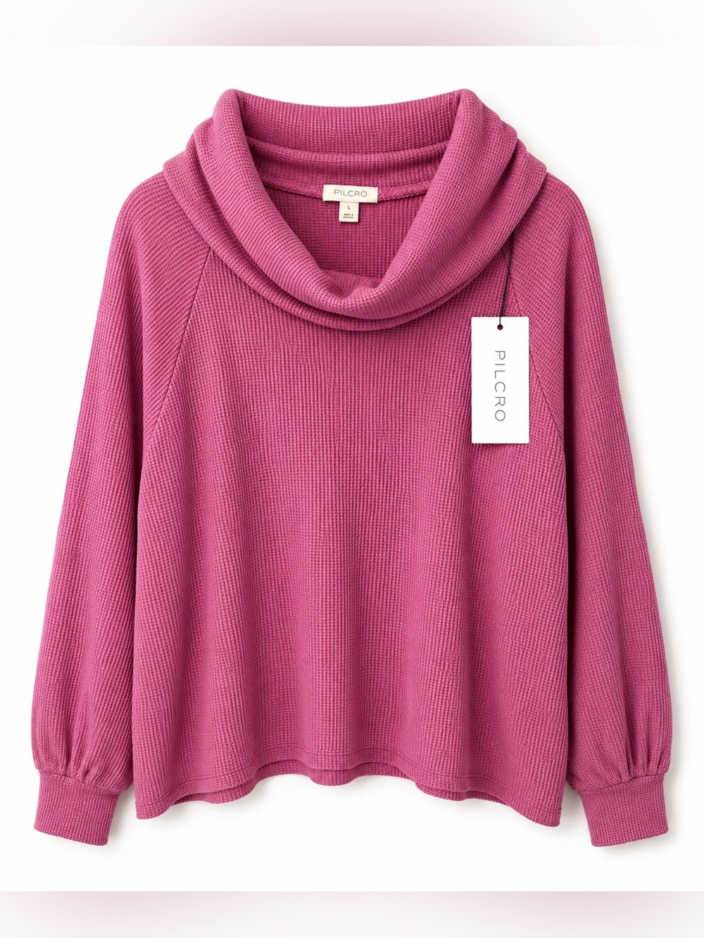 Pilcro Anthropologie Pink Waffle Thermal Cowl Neck Pullover L NWT $88